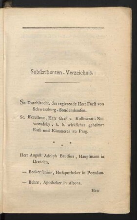 Subscribenten-Verzeichnis.