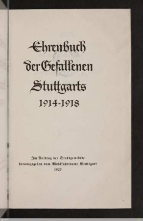 Ehrenbuch der Gefallenen Stuttgarts 1914 - 1918