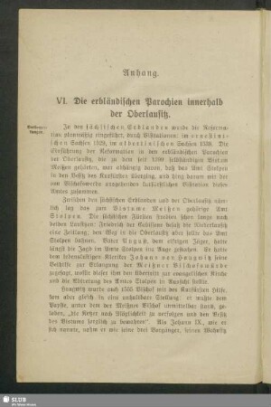 VI. (Anhang.) Die erbländischen Parochien innerhalb der Oberlausitz