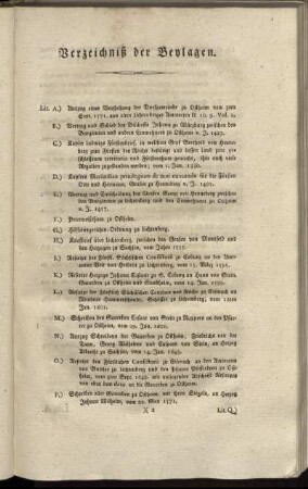 Verzeichniß der Beylagen.