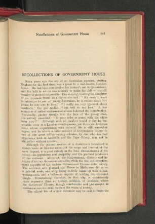 Recollections of Government House.