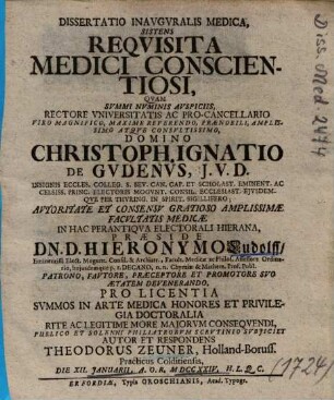 Dissertatio Inavgvralis Medica, sistens Reqvisita Medici Conscientiosi