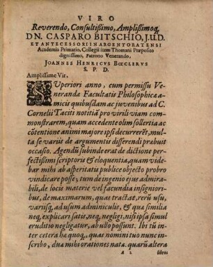 Orationes duae : Quarum I. De C. Cornelii Taciti historia, multaque scribendi arte ac iudicio; II. de Tiberii Caesaris principatu, agit