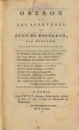 Oberon ou les aventures de Huon de Bordeaux