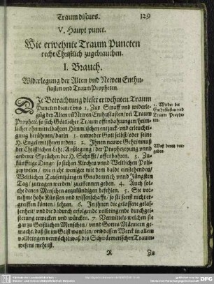 V. Haupt punct. Wie erwehnte Traum Puncten recht Christlich zugebrauchen
