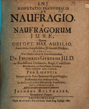 Disp. inaug. de naufragio et naufragorum iure