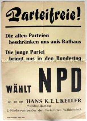 Maueranschlag mit Wahlpropaganda für die NPD zur Bundestagswahl 1965 (?)