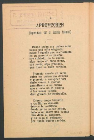 Aprovechen : (Improvisado por el Guardia Nacional)
