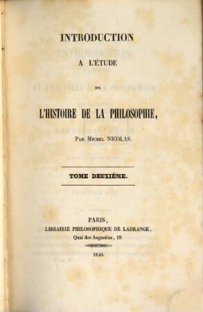 Introduction a l'étude de l'histoire de la philosophie. 2