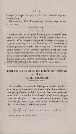 Remarques sur le calcul des dérivées des fonctions ... et ...