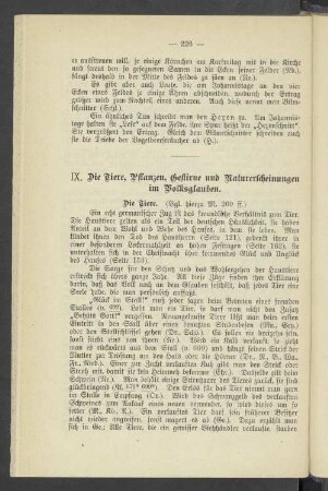 IX. Die Tiere, Pflanzen, Gestirne und Naturerscheinungen im Volksglauben