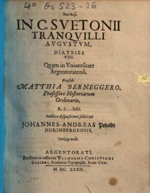 In C. Svetonii Tranqvilli Avgvstvm, Diatribe VIII.