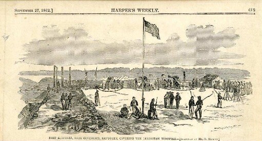 Fort Mitchell, near Covington, Kentucky, covering the Lexington Turnpike : Lagerszene in einem Fort