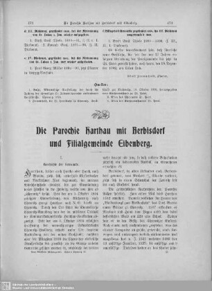 Die Parochie Harthau mit Berbisdorf und Filialgemeinde Eibenberg