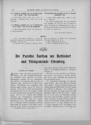 Die Parochie Harthau mit Berbisdorf und Filialgemeinde Eibenberg