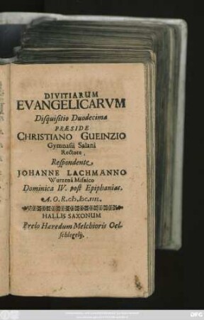 Divitiarum Evangelicarum Disquisitio Duodecima
