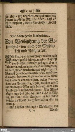 Die achtzehende Abtheilung, Von Beobachtung der Gesundheit, wie auch von Mäßigkeit und Nüchterkeit