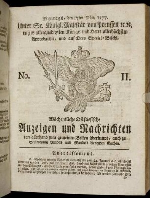 No. 11. Montags, den 17ten Märtz 1777.