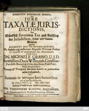 Dissertatio Inauguralis Juridica, De Jure Taxatæ Jurisdictionis