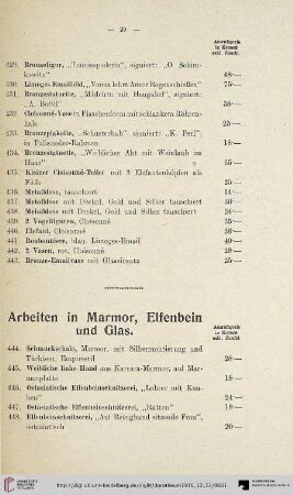 Arbeiten in Marmor, Elfenbein und Glas (Nr. 444-452)