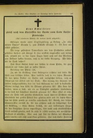 ¬Eine¬ Schulfeier gleich nach dem Eintreffen der Kunde vom Tode Kaiser Friedrichs : (auf besonderen Wunsch für weitere Kreise mitgeteilt)