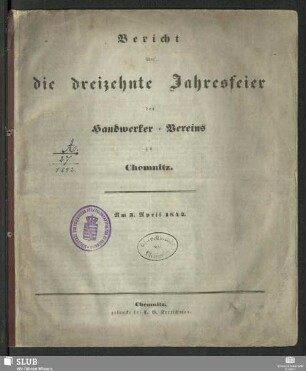 [13].1842: Bericht über die Jahresfeier des Handwerkervereins zu Chemnitz