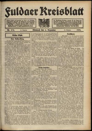 Erste Ausgabe vom Mittwoch, den 04. Dezember 1912.