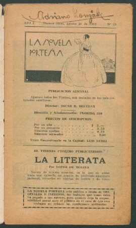 El viernes próximo publicaremos: "La literata" por López de Molina