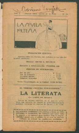 El viernes próximo publicaremos: "La literata" por López de Molina