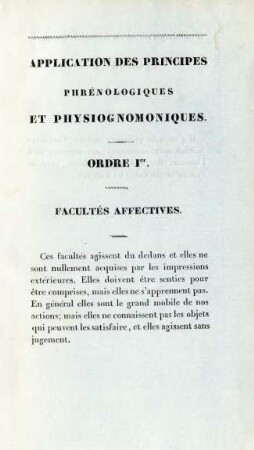 Ordre 1er. Facultés affectives