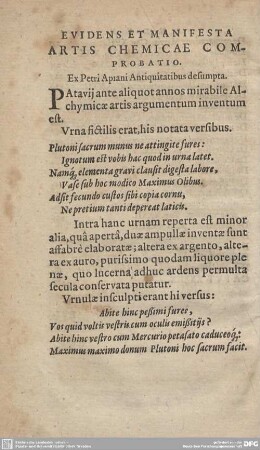 EVIDENS ET MANIFESTA ARTIS CHEMICAE COMPROBATIO.