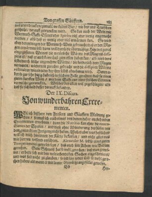 Der IX. Discurs. Von wunderbahren Excrementen.