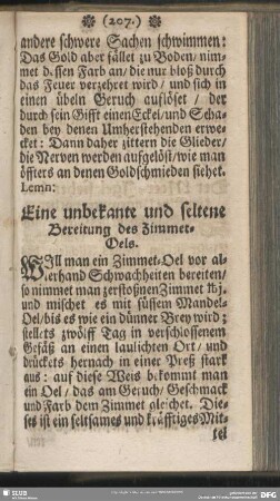 Eine unbekante und seltene Bereitung des Zimmer-Oels