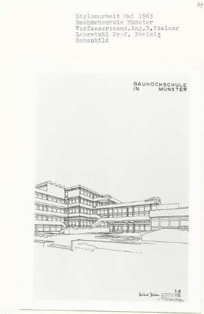 Bauhochschule, Münster-Schlossbezirk (Diplomarbeit bei Peter Poelzig): Perspektivische Ansicht