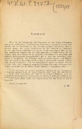 Präparation zu Platons Euthyphron