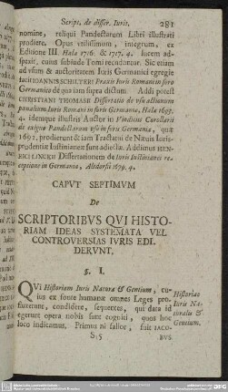 Caput Septimum De Scriptoribus Qui Historiam Ideas Systemata Vel Controversias Iuris Ediderunt