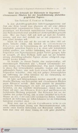 20: Ueber den Gebrauch der Bichromate in Gegenwart citronensaurer Alkalien bei der Sensibilisierung photolithographischer Papiere