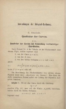 Anwendungen der Integral-Rechnung. II. Abschnitt. Quadratur der Curven. § 11. Quadratur der Curven bei Anwendung rechtwinkliger Coordinaten.