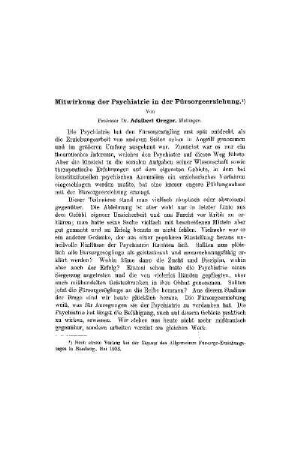Mitwirkung der Psychiatrie in der Fürsorgeerziehung