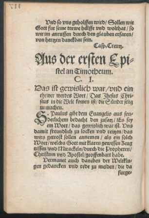Aus der ersten Epistel an Timotheum.