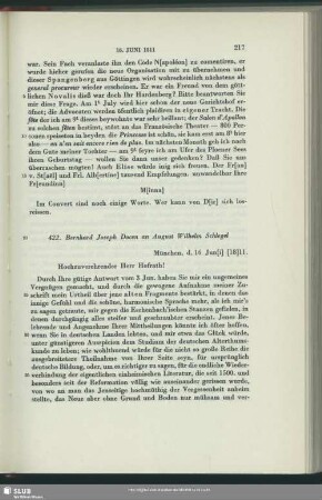Bernhard Joseph Docen an August Wilhelm von Schlegel, München, 16.06.1811