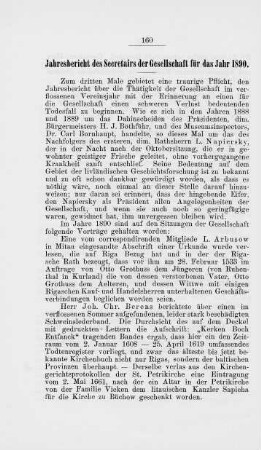 Jahresbericht des Secretairs der Gesellschaft für das Jahr 1890