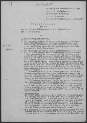 Neulautern mit Buchenbach und Stocksberg: Pfarrbericht 1948