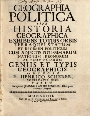 Atlas novus exhibiens orbem terraqueum per naturae opera ... : hoc est Geographia universa in septem partes contracta .... 4, Geographia politica sive historia geographica
