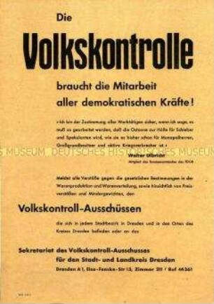 Aufruf zur Mitarbeit bei der Volkskontrolle