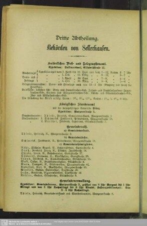 Dritte Abtheilung. Behördenverzeichnis : Dritte Abtheilung. Behörden von Sellerhausen