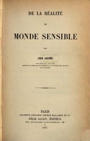 De la Réalité du monde sensible