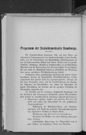 Programm der Sozialdemokratie Hamburgs.