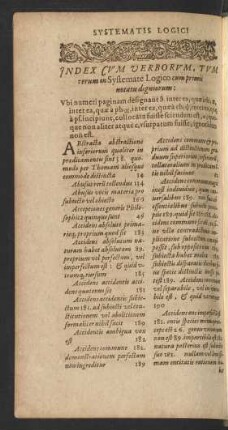 Index Cum Verborum, Tum rerum in Systemate Logico cum primis notatu digniorum: