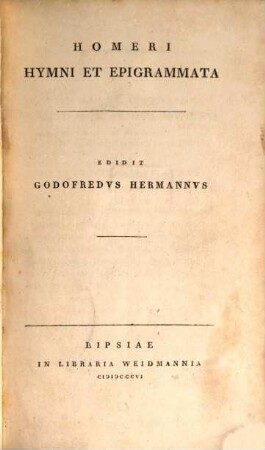 Homeri Hymni et epigrammata